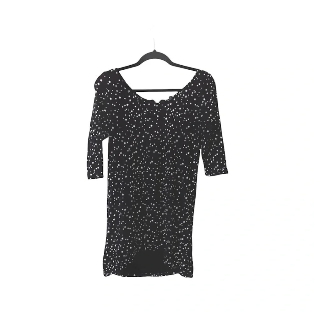 Zara Basic Evening Star Tunic Top Black & White Zip Back Fitted Medium Women’s